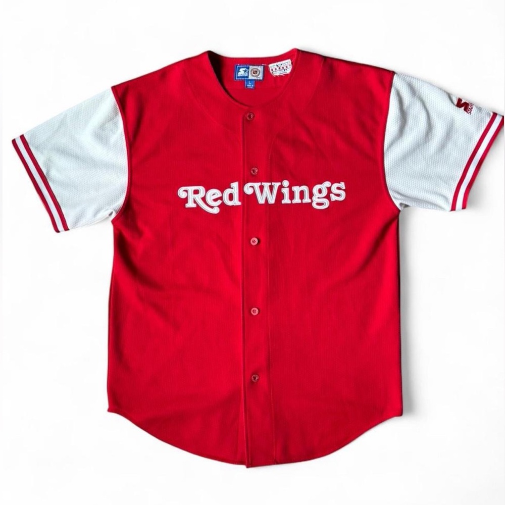 Vintage STARTER Red Wings Yzerman Baseball Jersey - Red and White